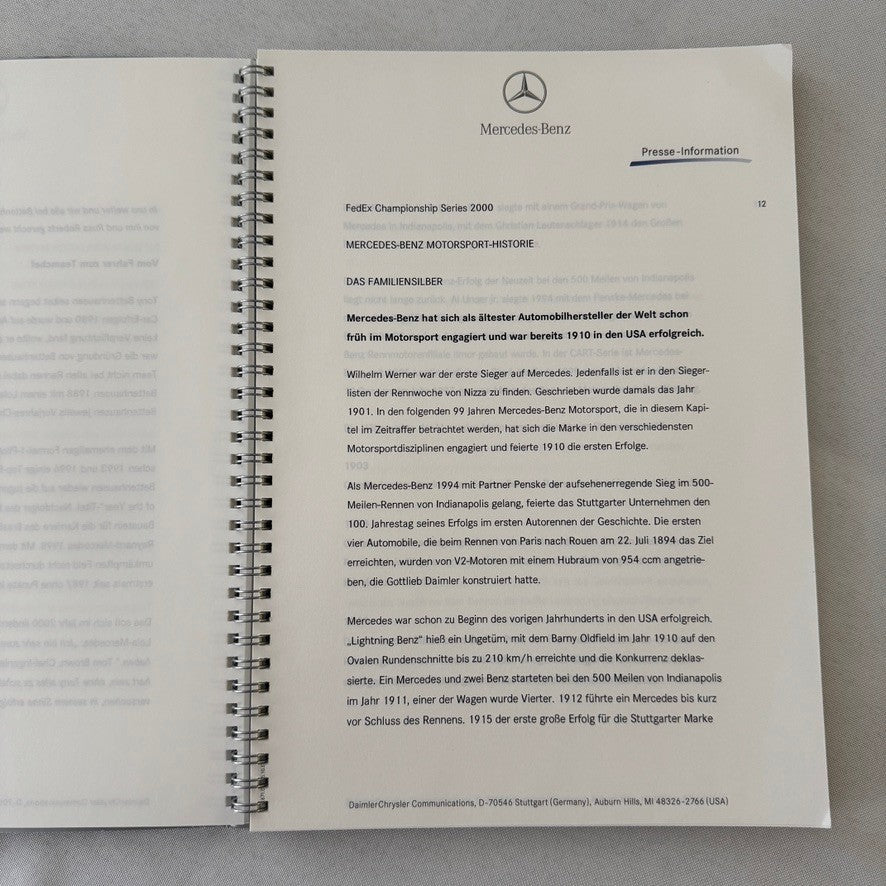 2000 Mercedes Benz Marlboro CART Racing Press Kit Tony Kanaan Michel Jourdain