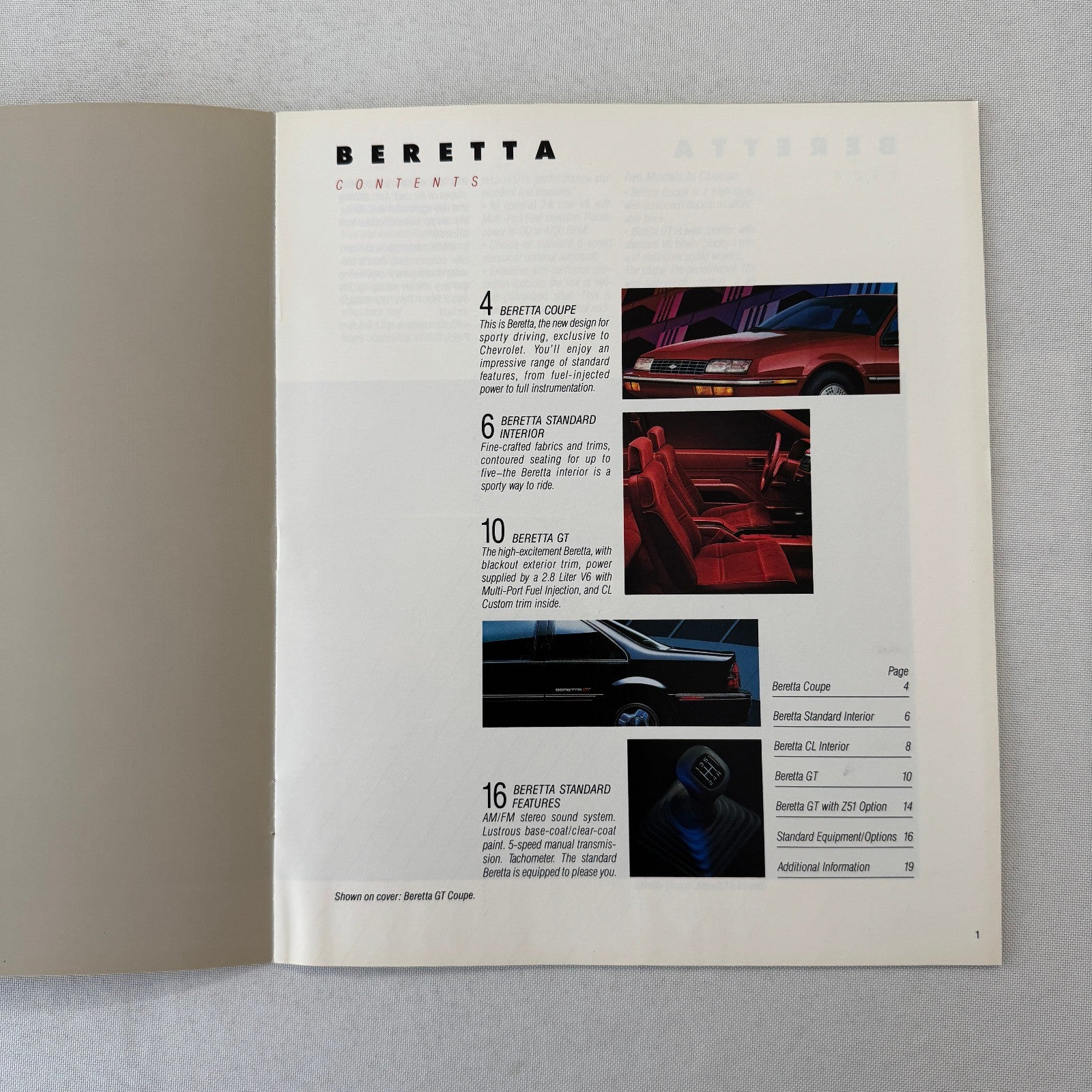 1988 Chevrolet Beretta Car Sales Brochure Catalog Vintage Advertising