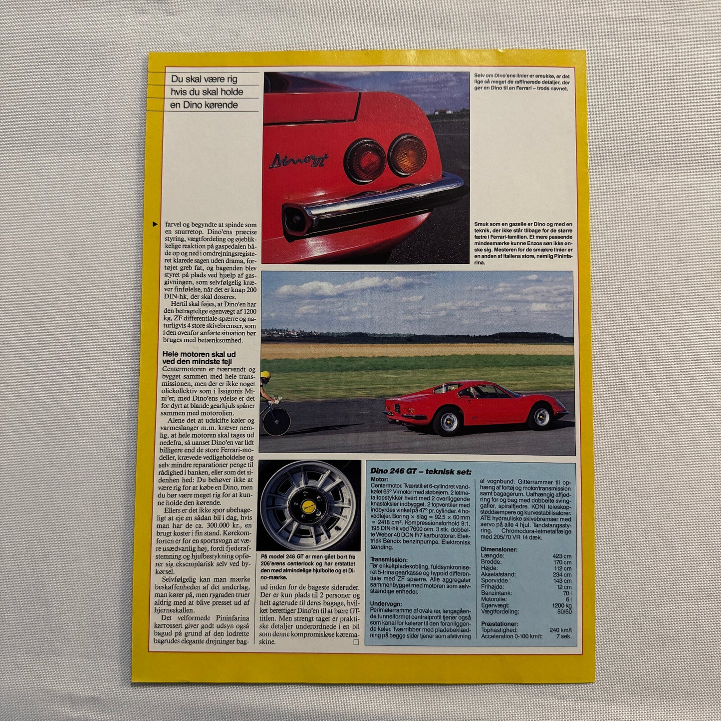 1969 Ferrari Dino 246 GT Car Magazine Insert Poster European