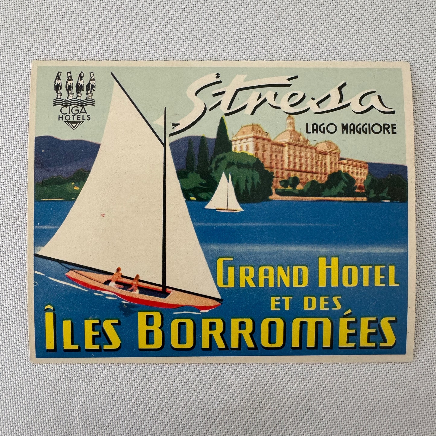 Vintage Hotel Travel Luggage Label Hotel Iles Borromees Stresa Lago Maggiore