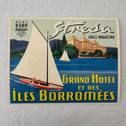 Vintage Hotel Travel Luggage Label Hotel Iles Borromees Stresa Lago Maggiore
