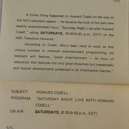 Saturday Night Live with Howard Cosell ABC Television Press Photo Photograph