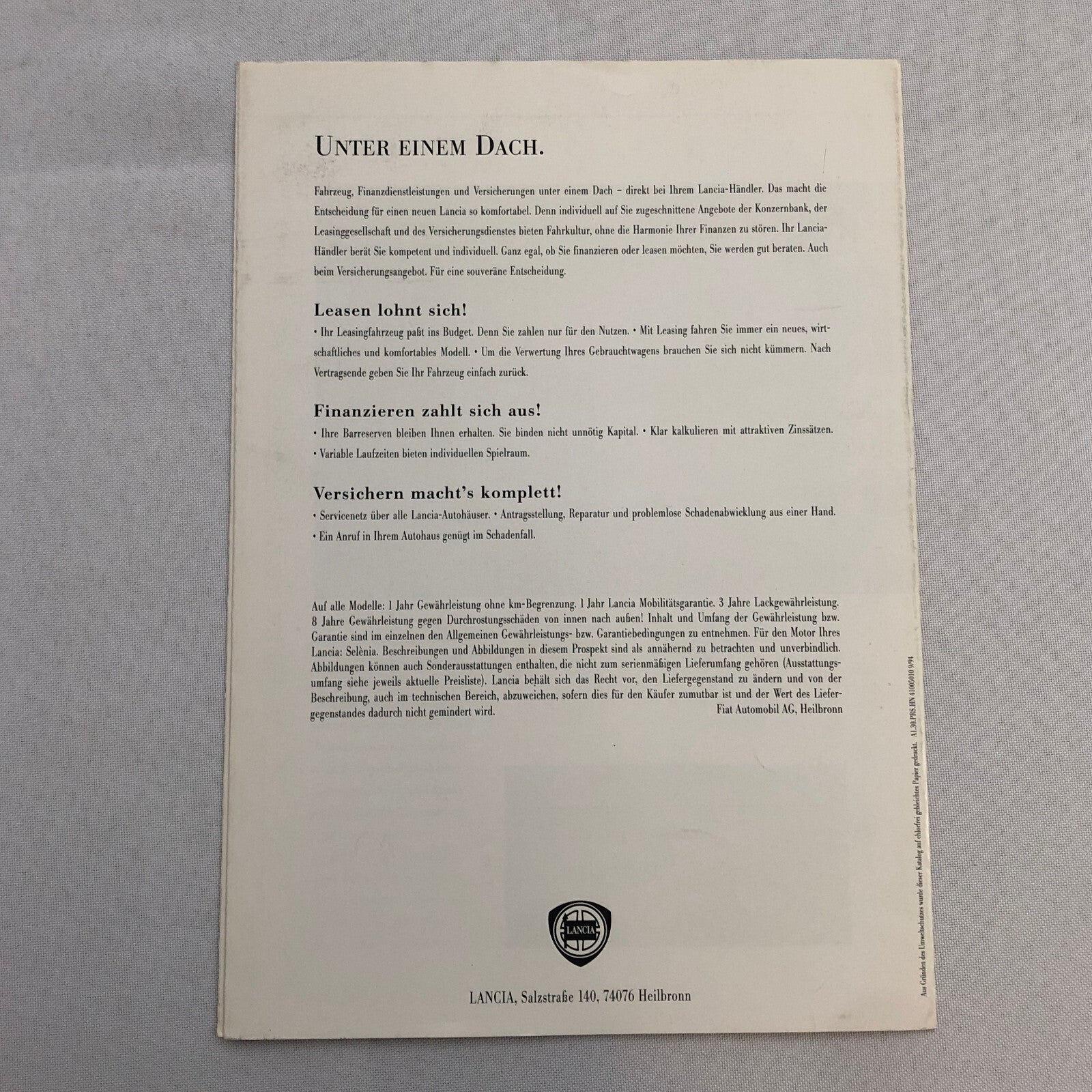 Lancia Dedra SW Station Wagon Car Sales Brochure Catalog Dedra German Text