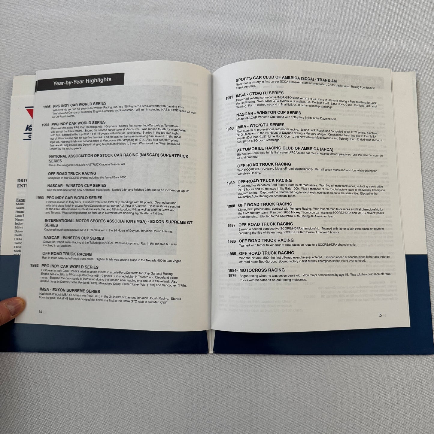 1995 Robby Gordon Valvoline Racing PPG Indy Car Press Kit Brochure 35mm Slides