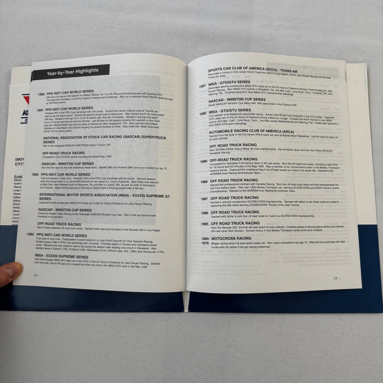 1995 Robby Gordon Valvoline Racing PPG Indy Car Press Kit Brochure 35mm Slides