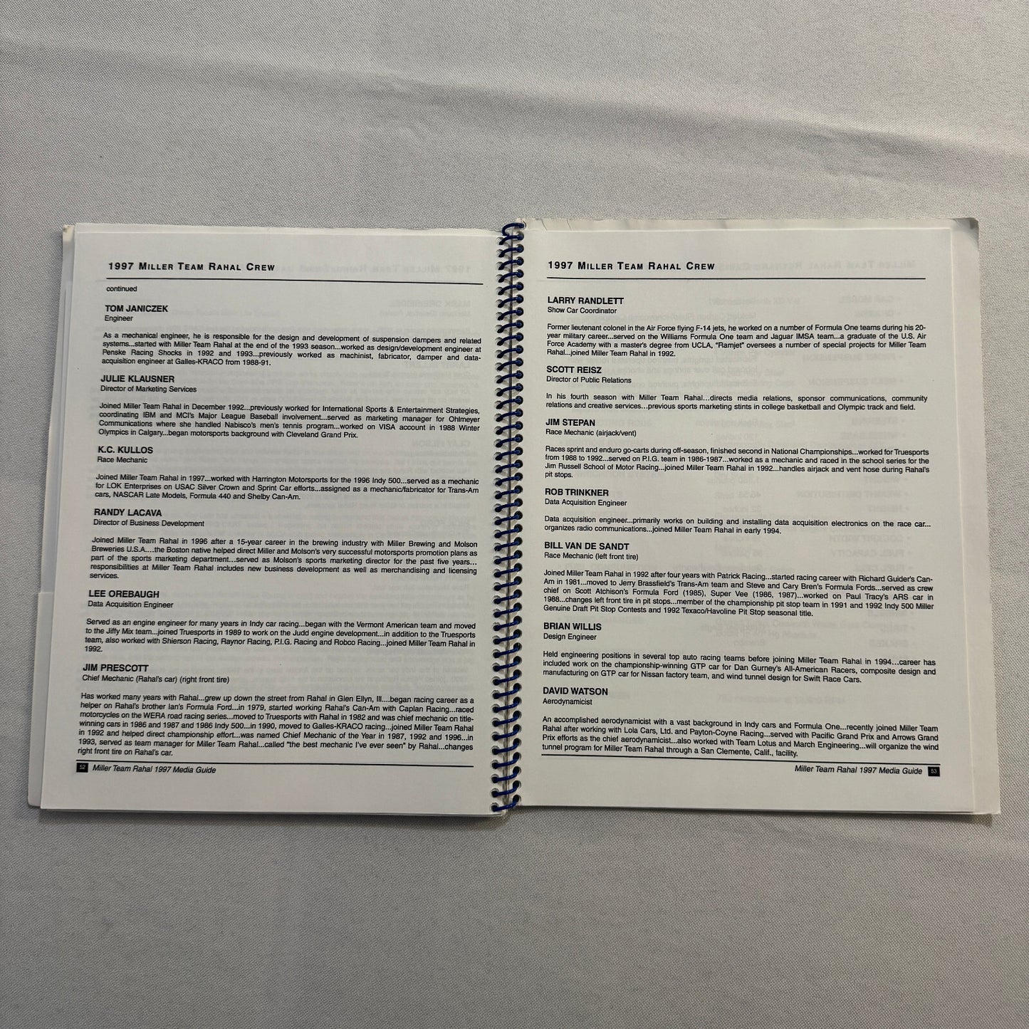 1997 CART Racing Bobby Rahal Miller Racing Press Kit Media Guide Bryan Herta +