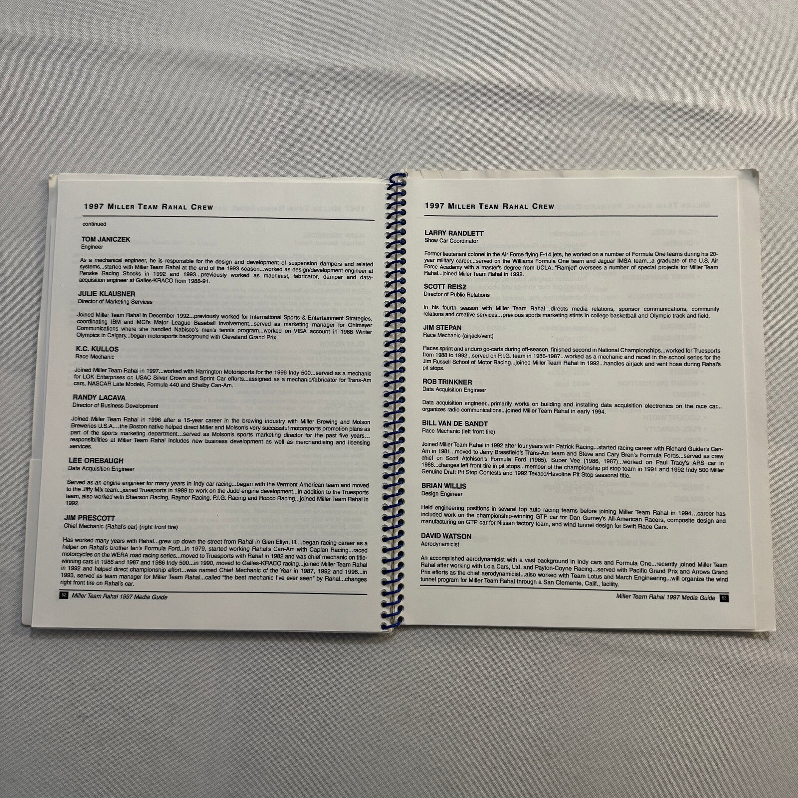 1997 CART Racing Bobby Rahal Miller Racing Press Kit Media Guide Bryan Herta +