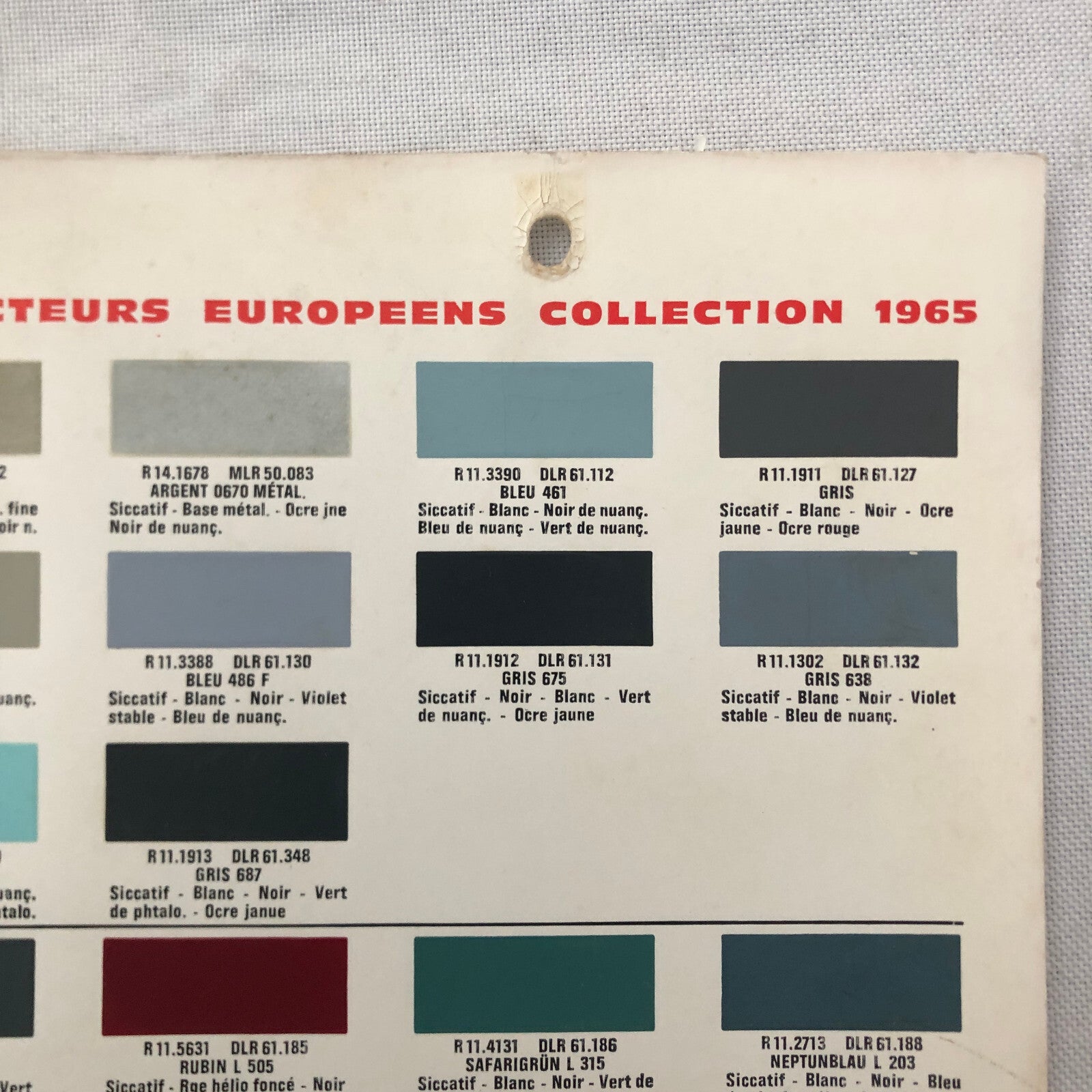 1965 Volkswagen Fiat and Opel Car Paint Chip Color Sample Sheet DUCO