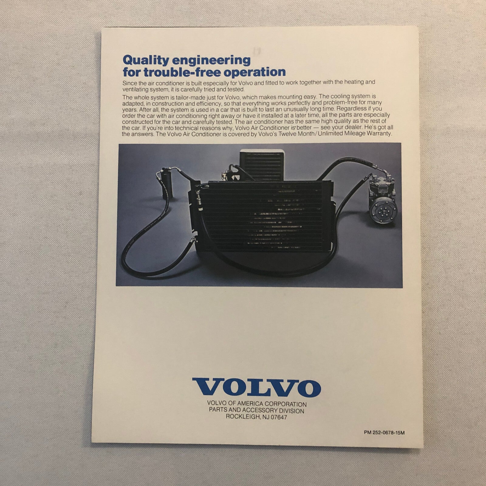 Vintage Volvo Air Conditioning Sales Brochure Catalog