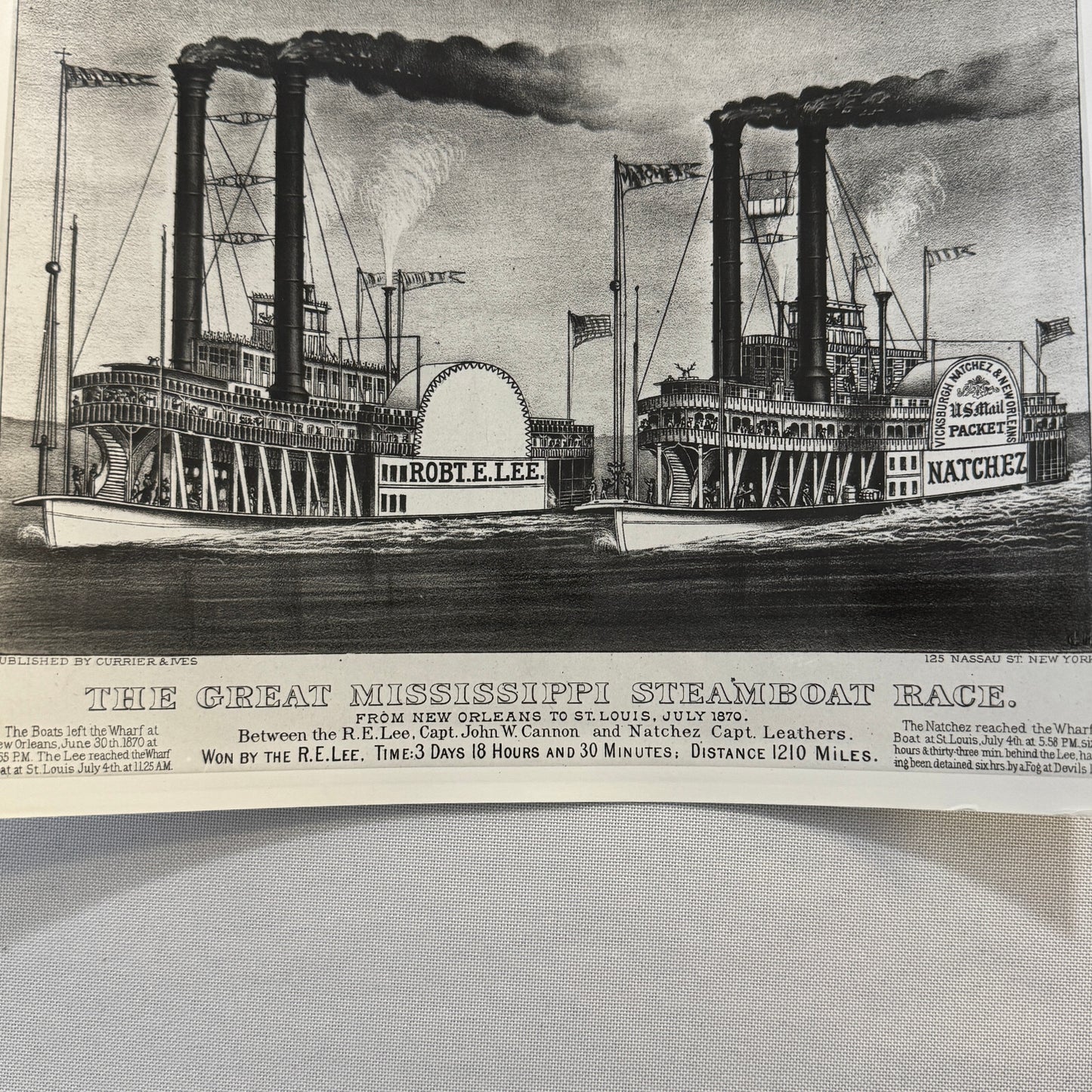 Vintage Photo Photograph Steamboat Boat Ship Race Mississippi Currier & Ives