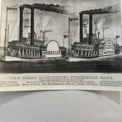 Vintage Photo Photograph Steamboat Boat Ship Race Mississippi Currier & Ives