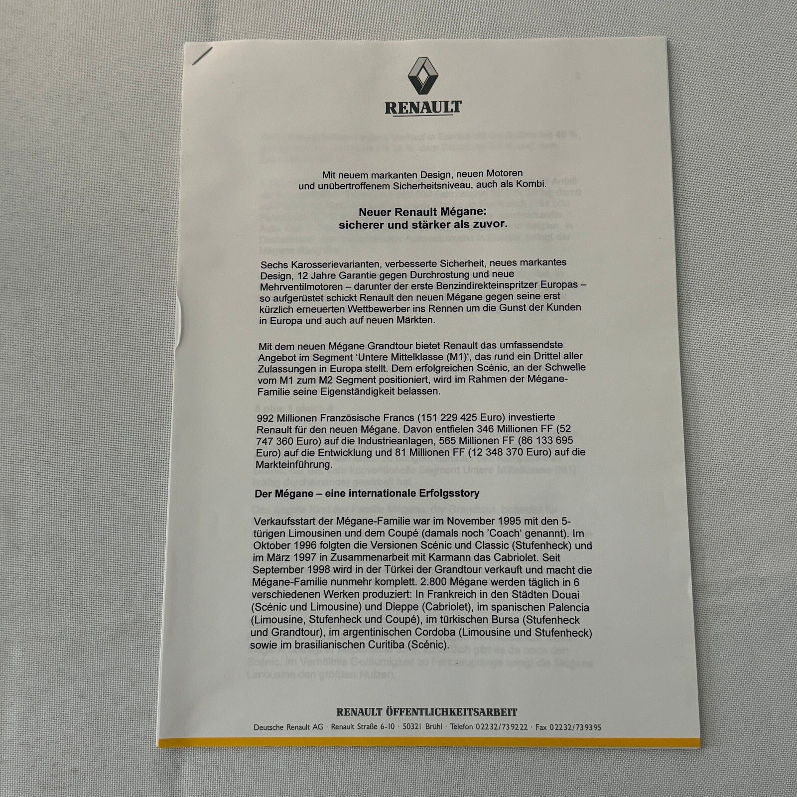 Renault Megane Car Press Kit Brochure Photos German Language Convertible Wagon +