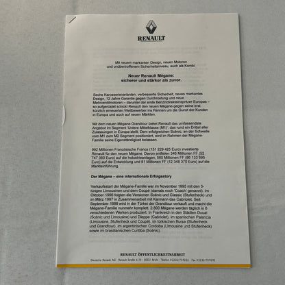 Renault Megane Car Press Kit Brochure Photos German Language Convertible Wagon +