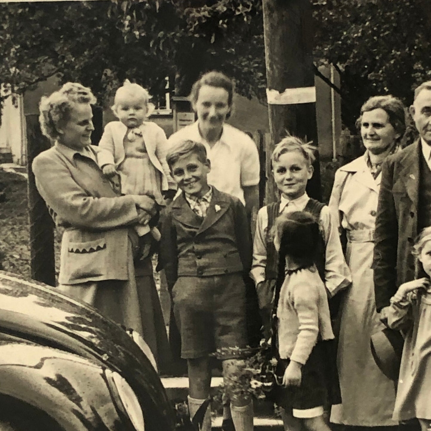 Vintage Photo Photograph Snapshot Family with VW Volkswagen Beetle Bug Car