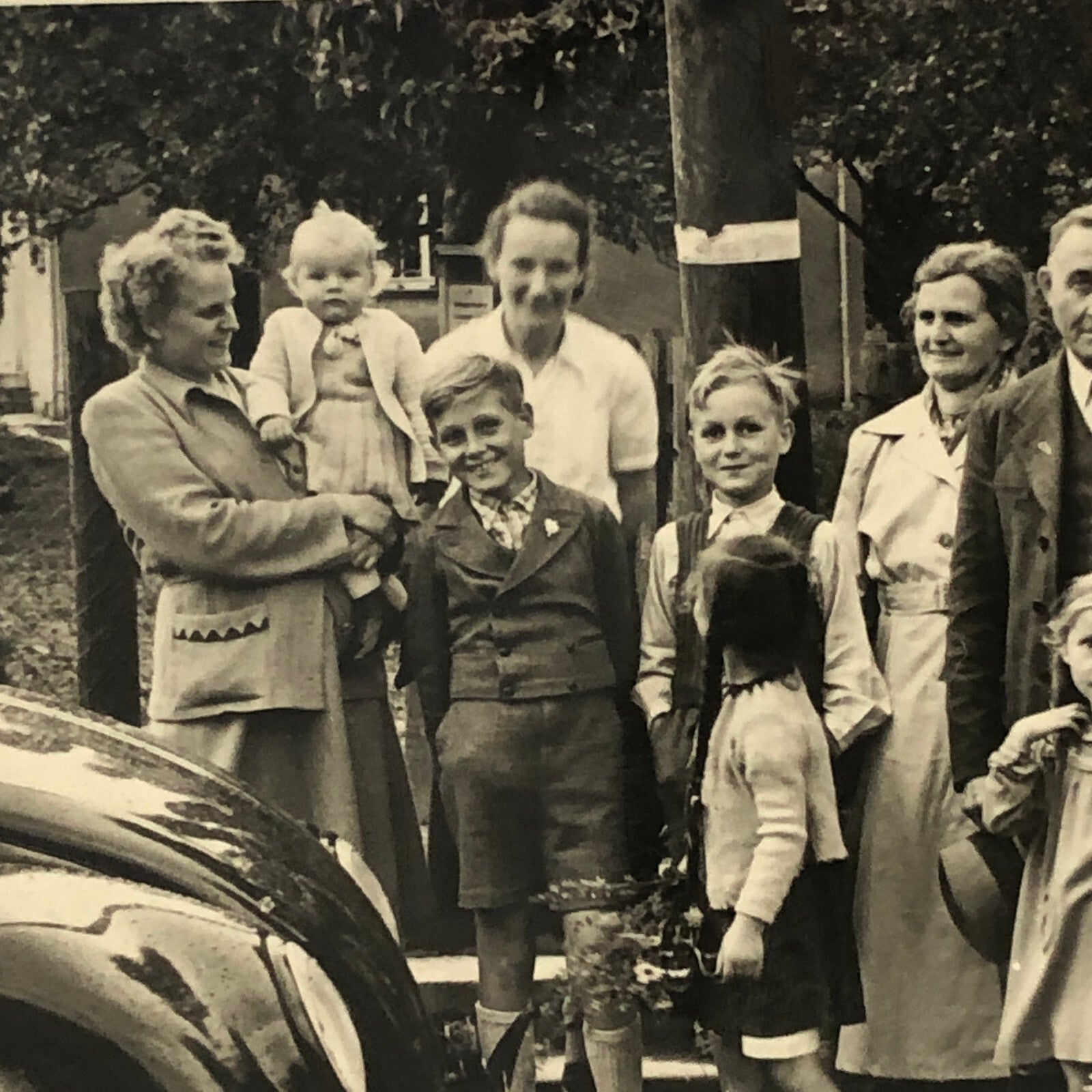 Vintage Photo Photograph Snapshot Family with VW Volkswagen Beetle Bug Car