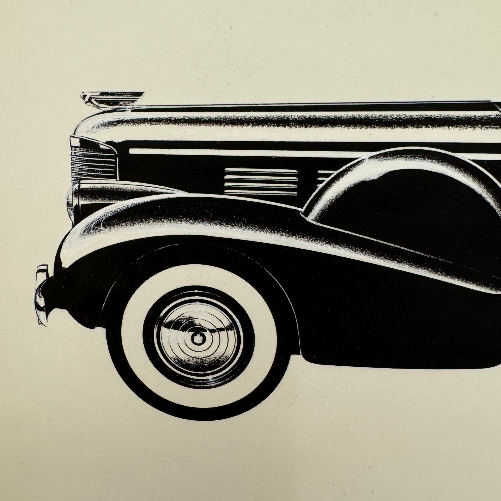 1938 Cadillac V8 Convertible Phaeton Illustration Art Drawing Hand Drawn