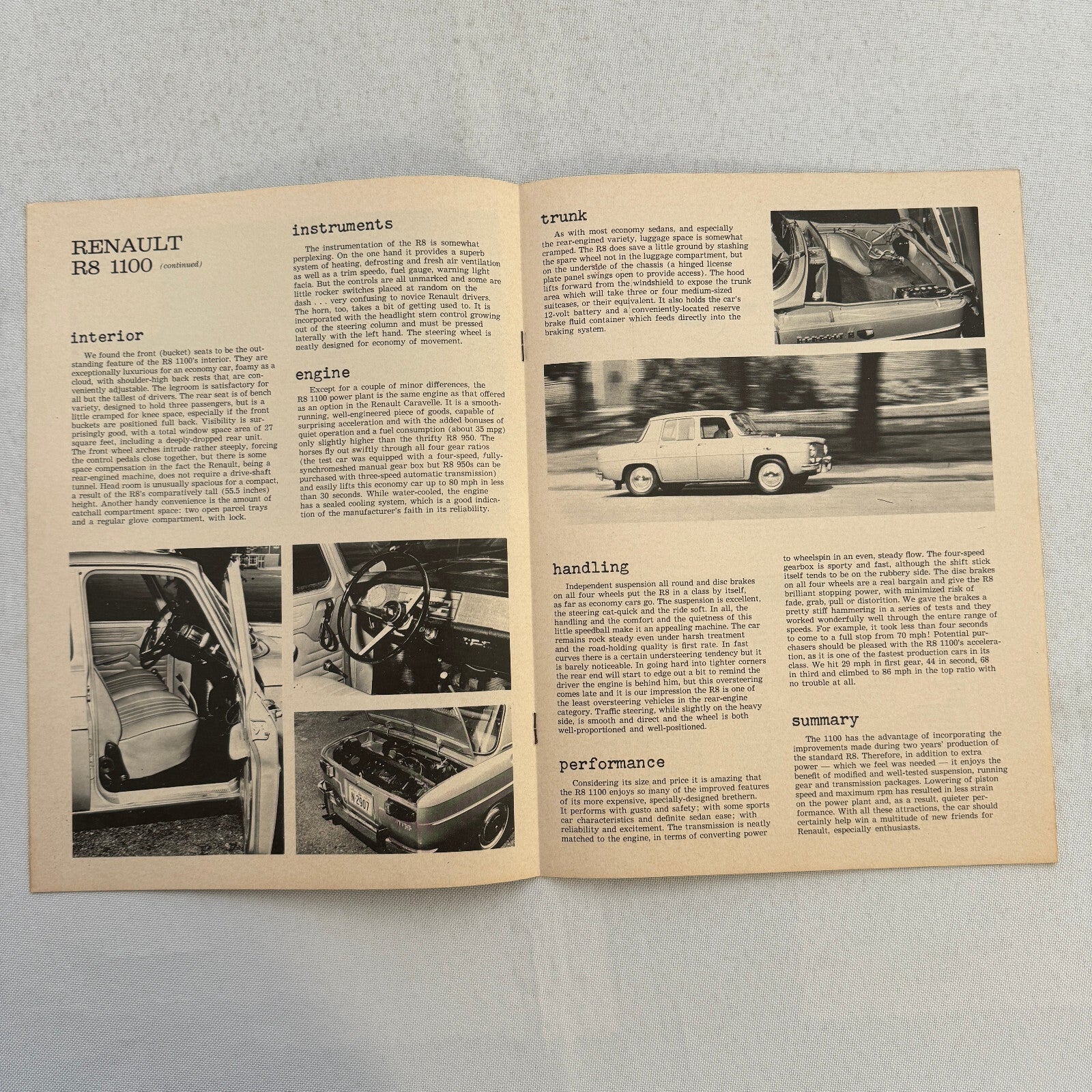 Renault R8 1100 Road Test Sales Brochure Advertising Track & Traffic Magazine