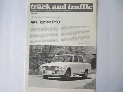Vintage Alfa Romeo 1750 Track & Traffic Road Test Article Sales Brochure 
