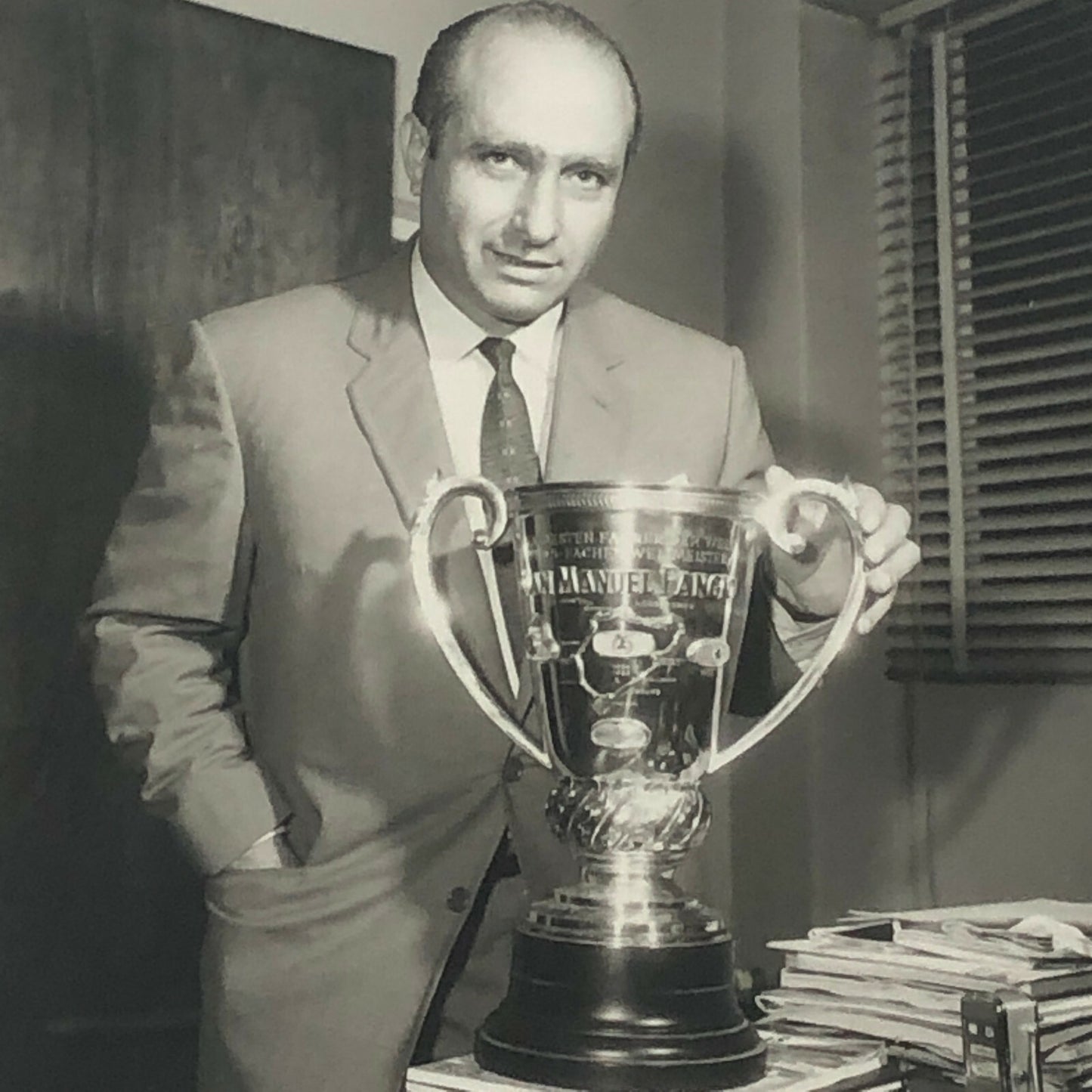 Juan Manuel Fangio Racing Driver with Trophy Photo Photograph Print 