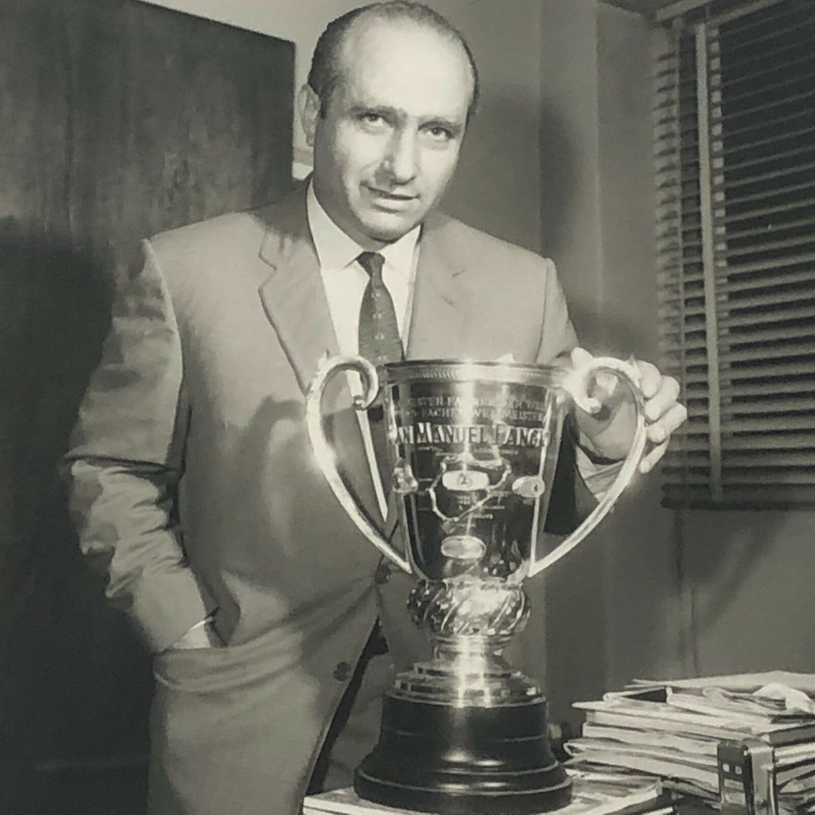 Juan Manuel Fangio Racing Driver with Trophy Photo Photograph Print 