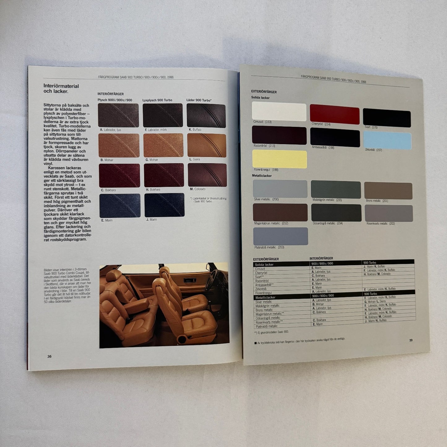 Vintage Saab 900 Car Sales Brochure Catalog 900 Turbo 900i 900C Car SWEDISH Text