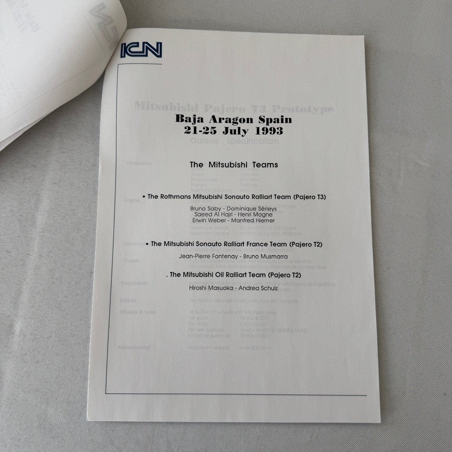 Rothmans Mitsubishi Pajero Rally Rallye Racing Press Kit 1993 Baja Aragon Spain