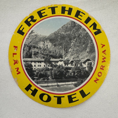 Vintage Travel Luggage Label Fretheim Hotel Norway Flam