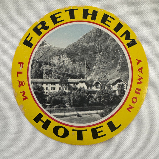 Vintage Travel Luggage Label Fretheim Hotel Norway Flam