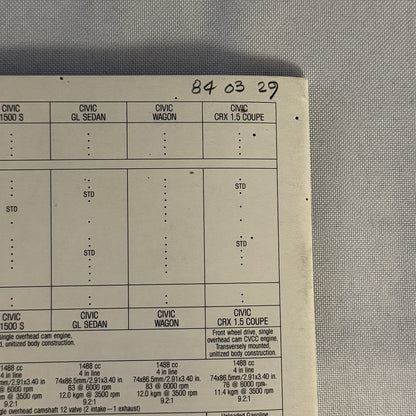 1984 Honda Civic Sales Brochure Catalog CRX Hatchback 1500 Sedan Wagon Vintage