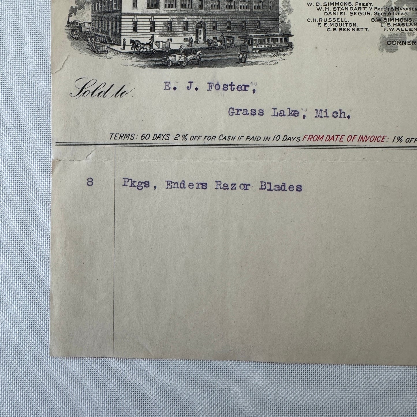 Standart Simmons Hardware Keen Kutter Receipt Letterhead Document 1908 Antique