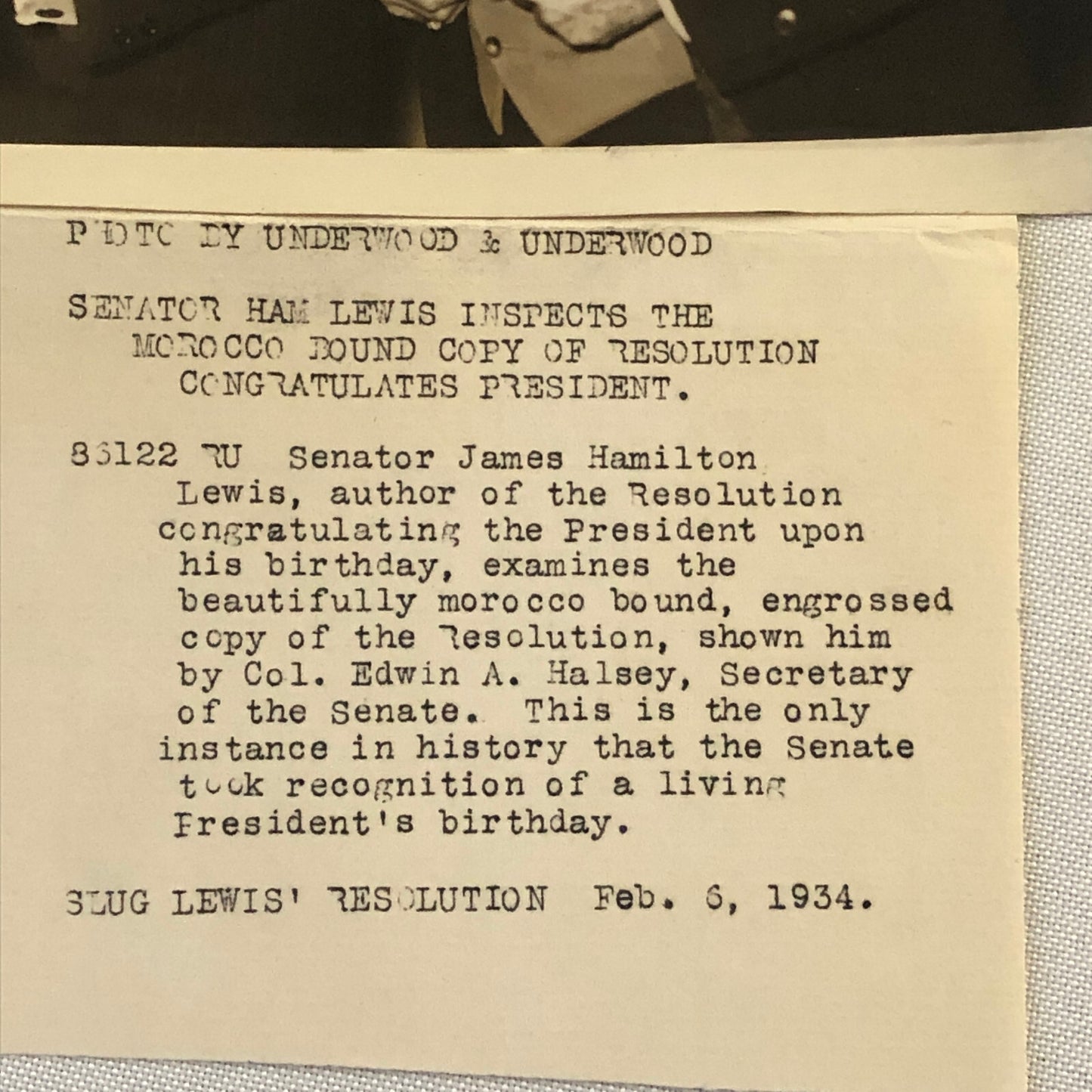 Press Photo Photograph President Roosevelt Birthday Resolution Senators 1934