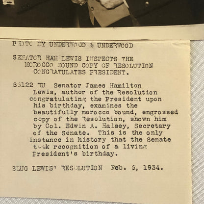 Press Photo Photograph President Roosevelt Birthday Resolution Senators 1934