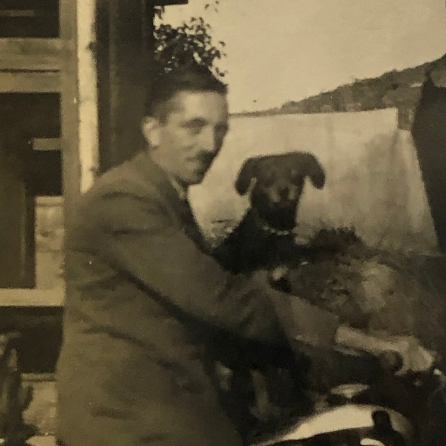 Vintage Photo Photograph Man on Motorcycle with Dog Bike  Tag AL22SM2