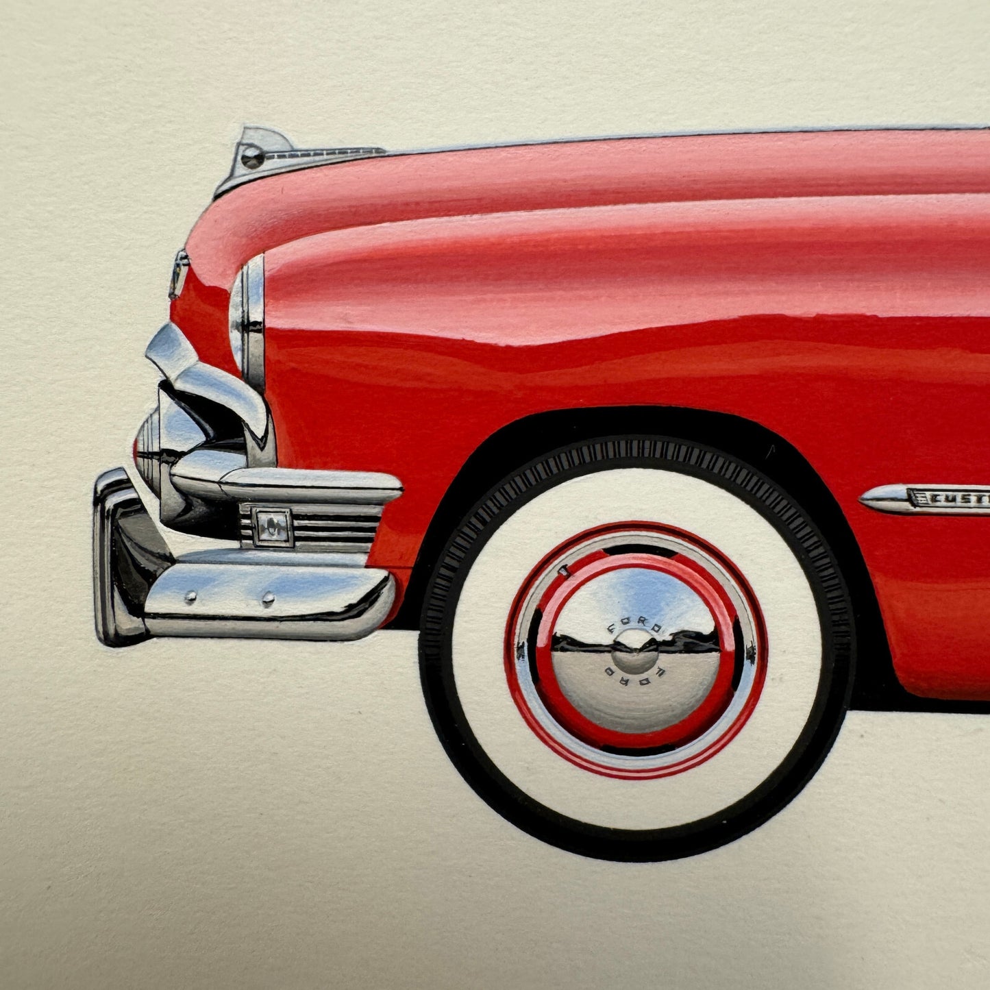 1950 Ford Custom Convertible Club Coupe Car Illustration Art Drawing Hand Drawn
