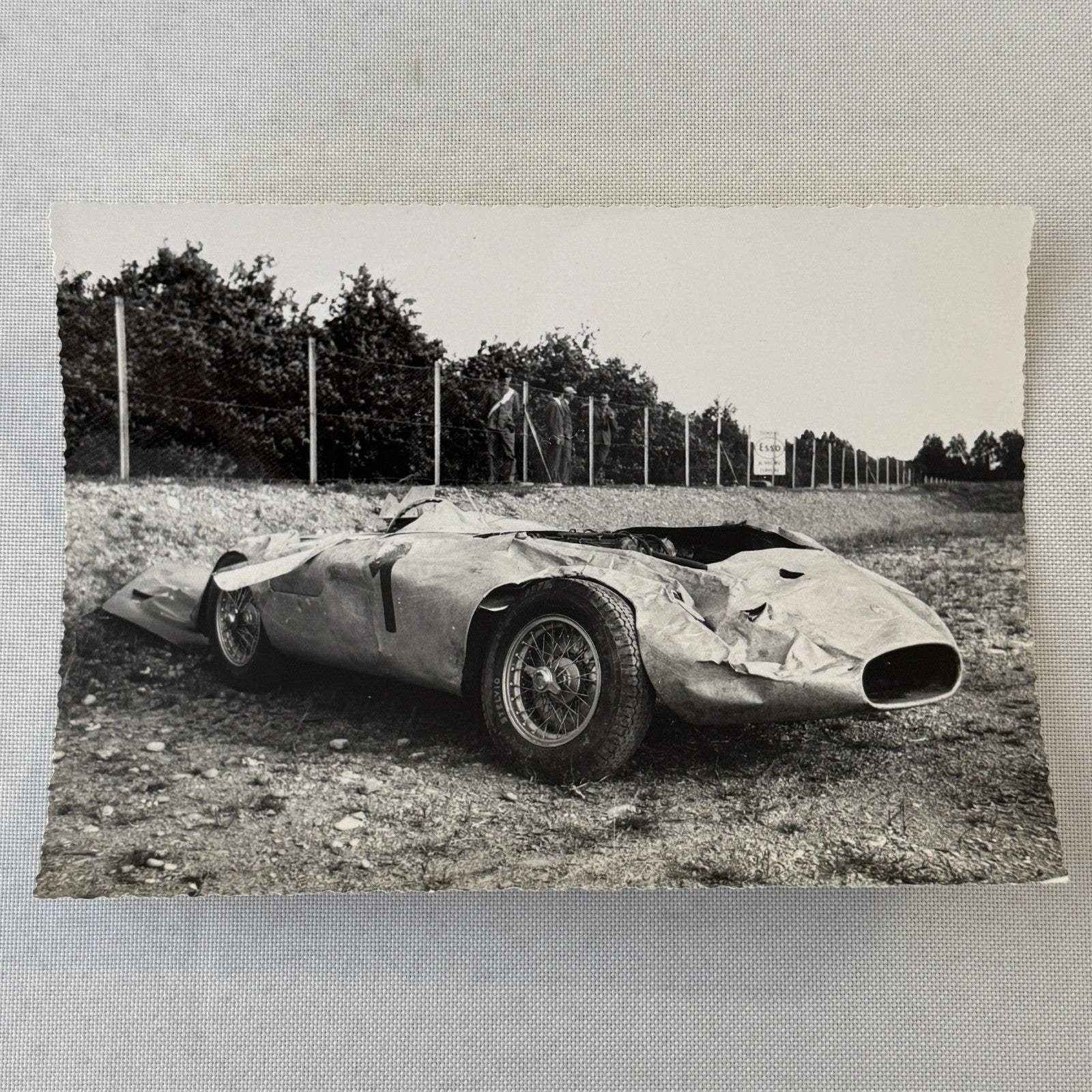 Vintage Racing Photo Mercedes Benz Car Crash Wreck Giuseppe Farina CAHIER