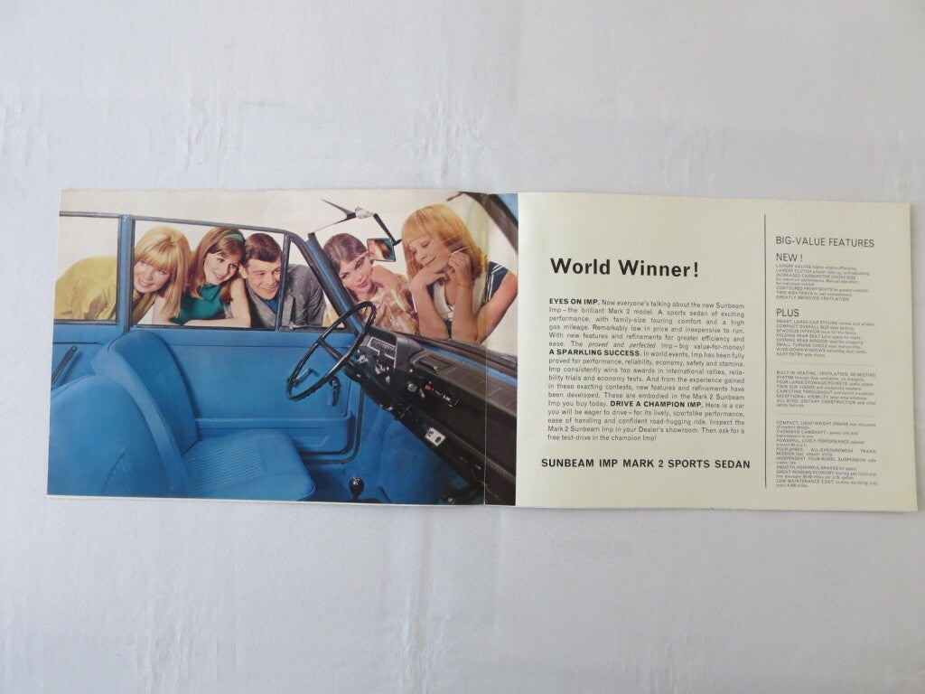1960s Sunbeam IMP Mark 2 Sports Sedan Sales Brochure Catalog Poster 