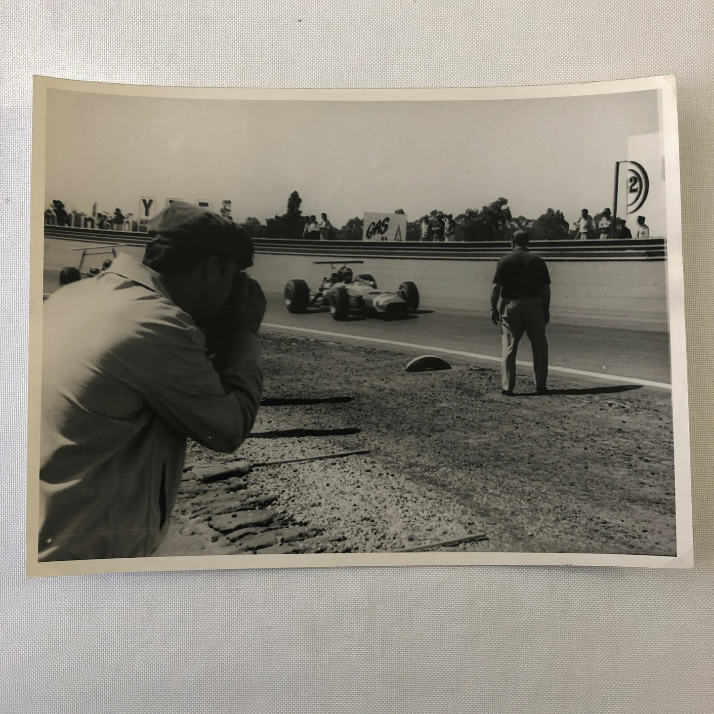 Vintage Racing Photo Photograph 1968 Juan Manuel Fangio Watching Grand Prix Car