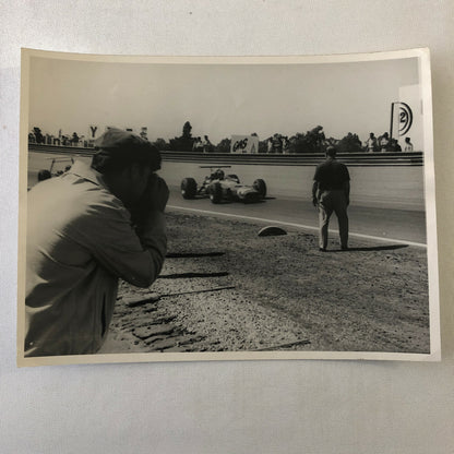 Vintage Racing Photo Photograph 1968 Juan Manuel Fangio Watching Grand Prix Car