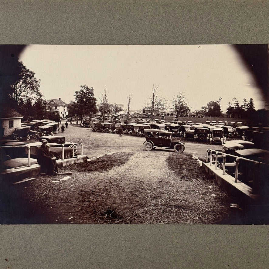 Vintage Photograph on Board Antique Car Automobile Parking Man Photo Image