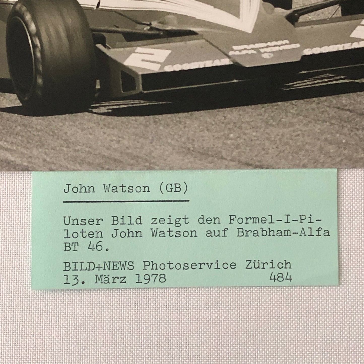 Vintage 1978 Brabham Alfa Romeo Racing Car Photo Photograph John Watson 