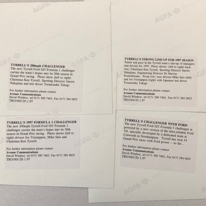 1997 Tyrrell Ford 025 Racing Car Team Press Kit Photos Mika Salo