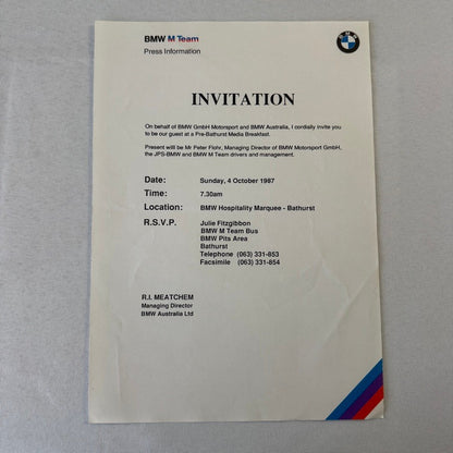 1987 BMW Motorsport John Player Special Racing Team Press Kit Brochure Photos