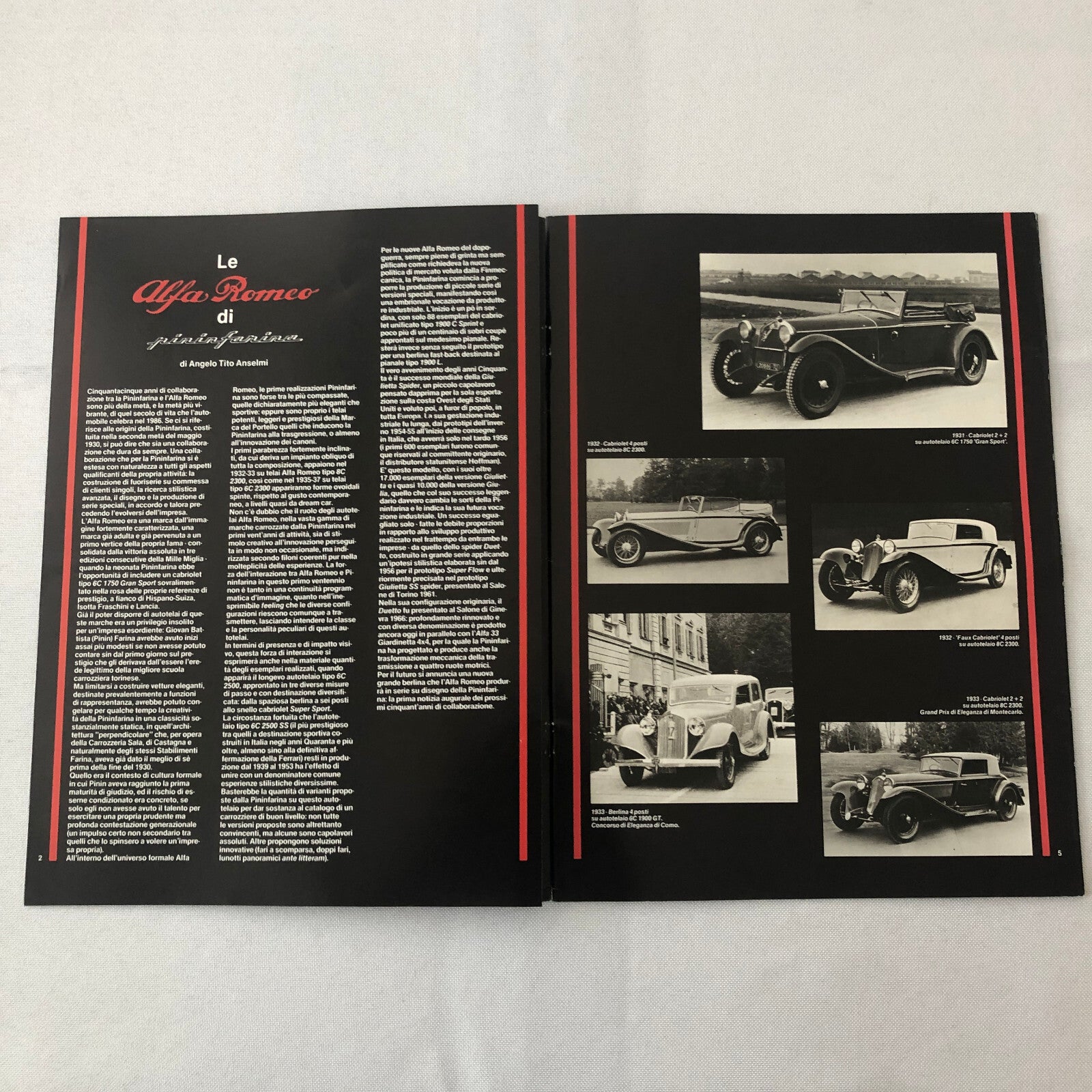Alfa Romeo Pininfarina History Brochure Book 6C Spider Cabriolet Coupe Prototype