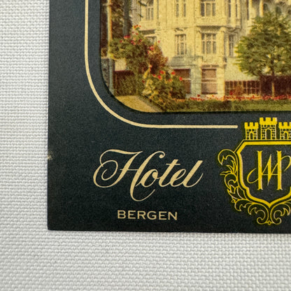 Vintage Travel Luggage Label Hotel Bergen Norway Norge