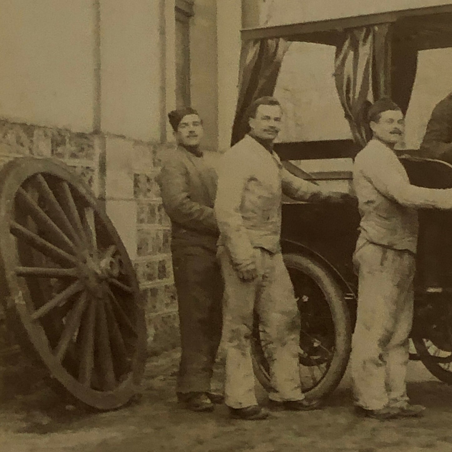 Antique Photo Photograph Print Men with Early Automobile Italian ? 