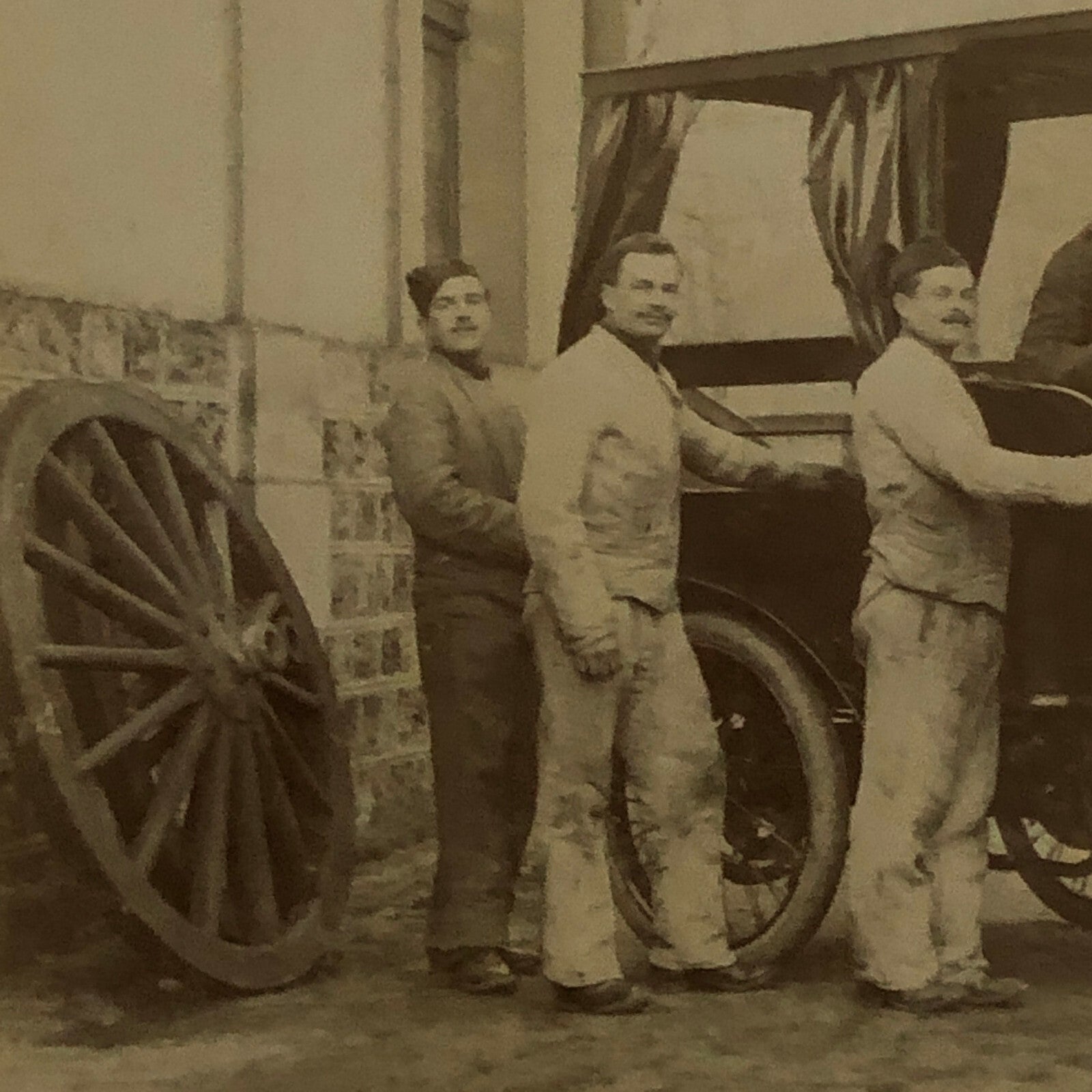Antique Photo Photograph Print Men with Early Automobile Italian ? 
