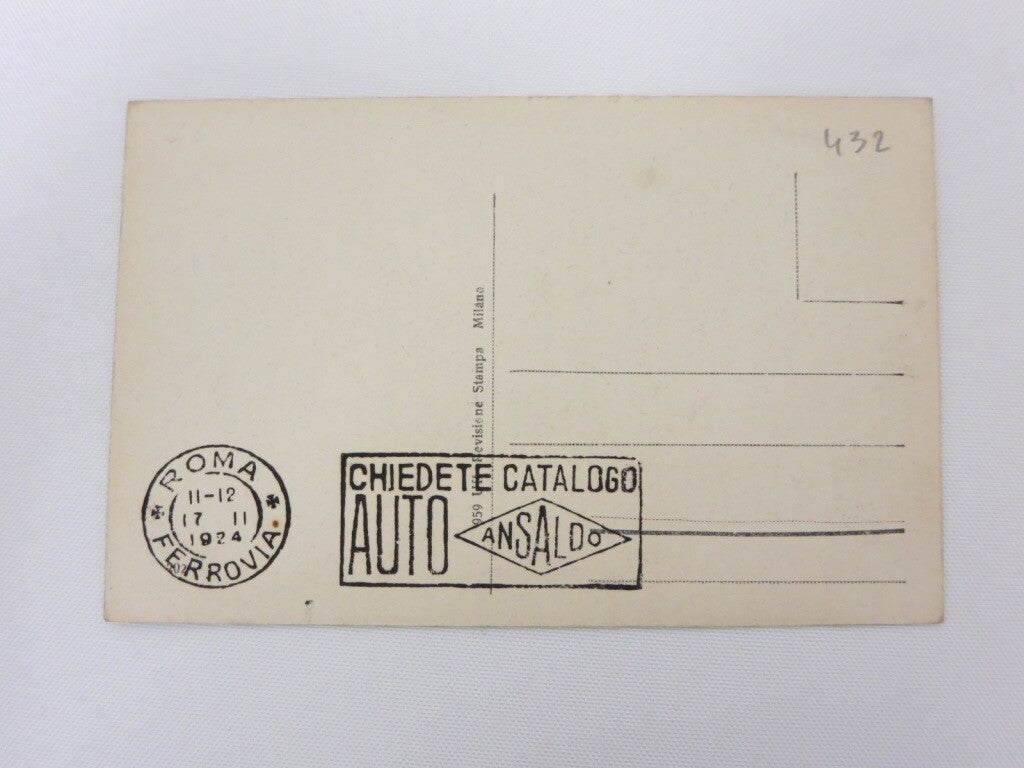 Vintage Italian Postcard All Osteria Rinaldo with Auto Ansaldo Stamp on the Back