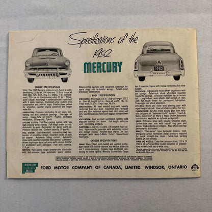 1952 Mercury Car Sales Brochure Catalog Mercury Monterey Convertible Coupe