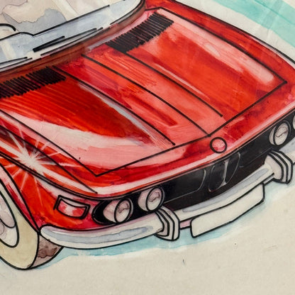 Vintage Art Illustration Zacron BMW 3.0 CSL Car Automobile Led Zeppelin Artist