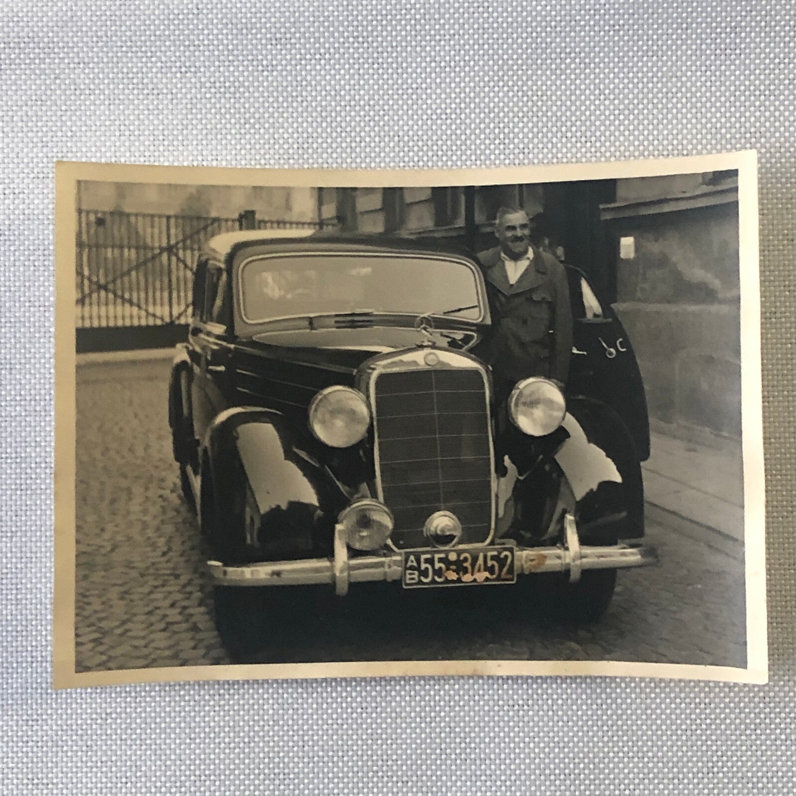 Vintage Photo Photograph Man with Classic Mercedes Benz Car Automobile